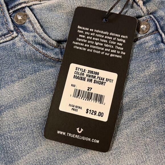 TRUE RELIGION Maisie High Rise Denim Shorts Med Wash Western Cowgirl Sz 27 NWT - Picture 5 of 10